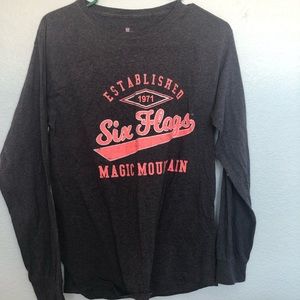 Six flags long sleeve tee, gray and coral